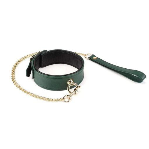 Green Leather Collar with Leash