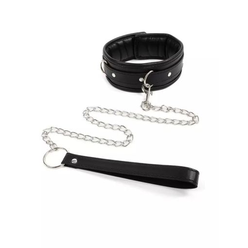 Leather Slave Master Padded Choker Collar with Leash