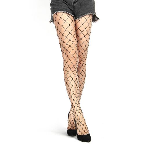 Cindy Love Black Long Sheer Fence Net Pantyhose 8-12