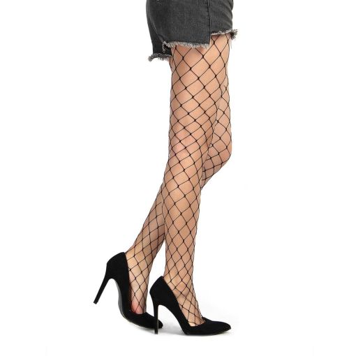 Plus Size Cindy Love Black Long Sheer Fence Net Pantyhose 14-18