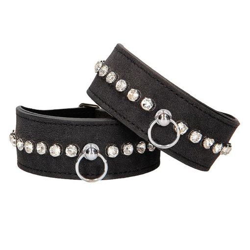 Ouch! Diamond Studded Black Wrist Cuffs