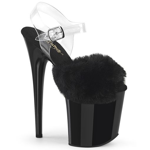 Pleaser Flamingo Black Fluffy Sandal