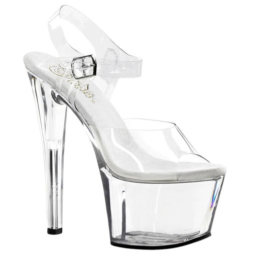 Pleaser Sky-308 7" Stiletto Heel Clear Ankle Strap