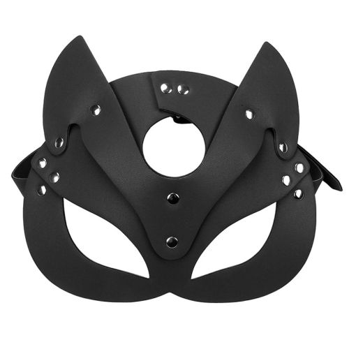 Faux Leather Kitty Mask in Black