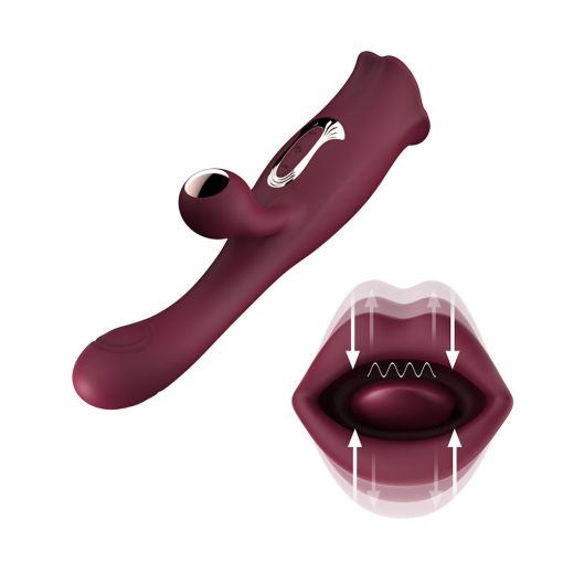 3 in 1 Maroon Mouth Sucking Rabbit Vibrator