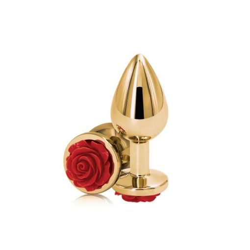 Rear Assets Medium Gold Metal Rose Anal Plug