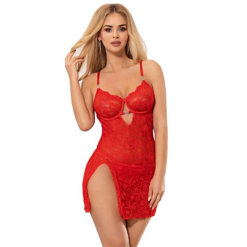 Red Lace High Thigh Chemise 16-18