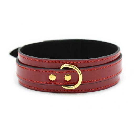 Red Patent PU Leather Collar with Gold Buckles