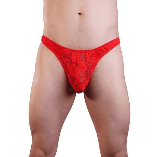 Love in Leather Men's Red Lace Thong Large - Extra Large