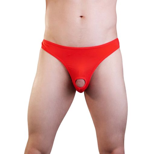 Love in Leather Men's Red Lycra Thong with Penile Hole S/M