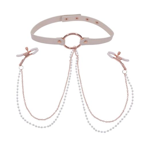Sex & Mischief Peaches ‘n CreaMe Collar with Nipple Clamps