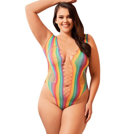 Sexy Mesh Rainbow Hollow Out Bodysuit Design Bodystocking 