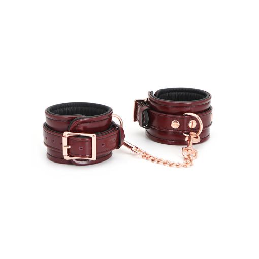 Wine Red Leather Handcuffs with Rose Gold Hardware
