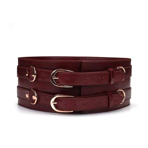 Wine Red Leather Bondage Waist Belt