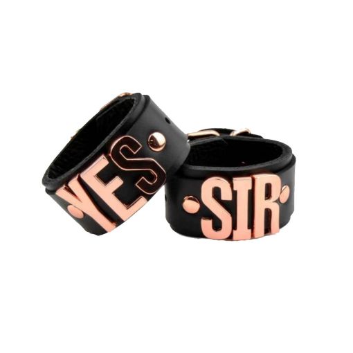 Rose Gold Yes Sir Faux Leather Handcuffs